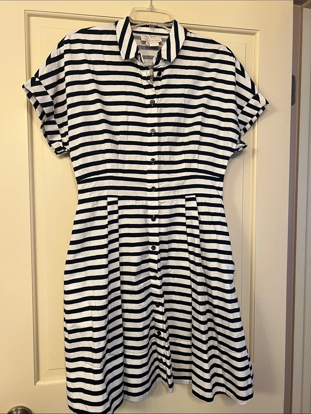 Kate Spade Black White Striped Button-Front Pockets Dress 6